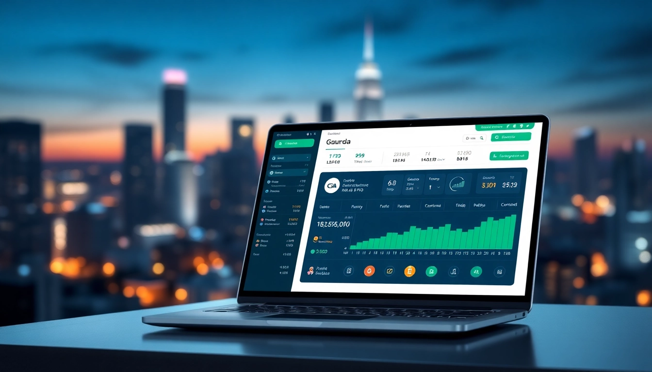 Showcasing features of gaurda wallet in a digital setting with vibrant technology elements.