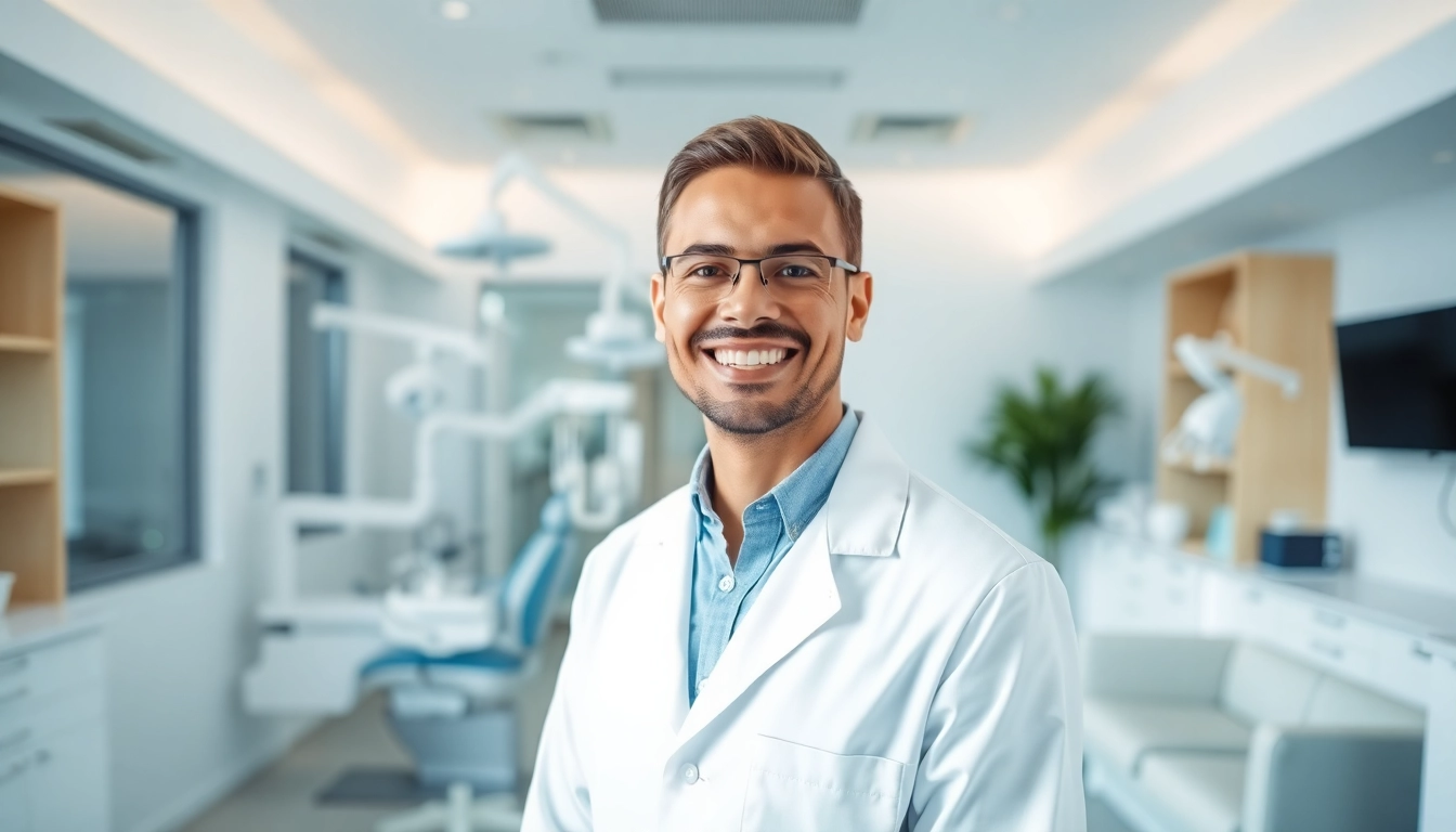 Engaged orthodontist Myrtle Beach smiling in a bright clinic, ready to provide expert care.