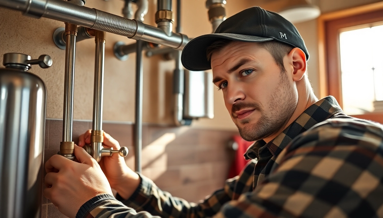 Plumbing expert installing pipes and fixtures in a home kitchen setting