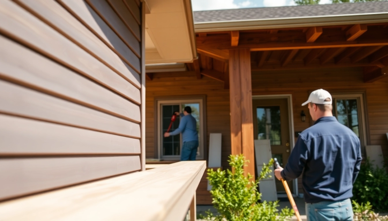Enhance your home with Siding Replacement Tigard Oregon, showcasing construction workers updating a house.