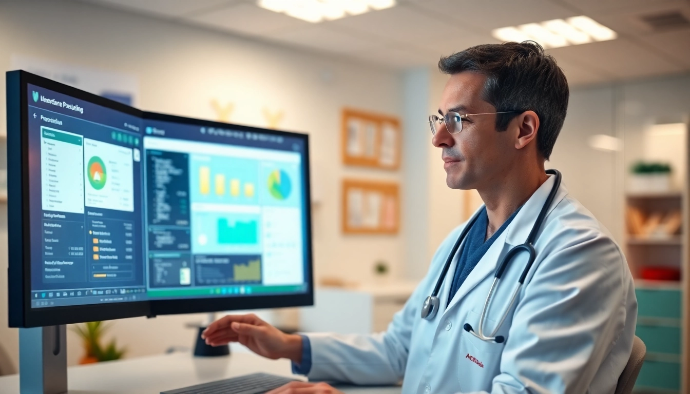 Illustration highlighting benefits of electronic prescribing with a healthcare provider using digital tools.
